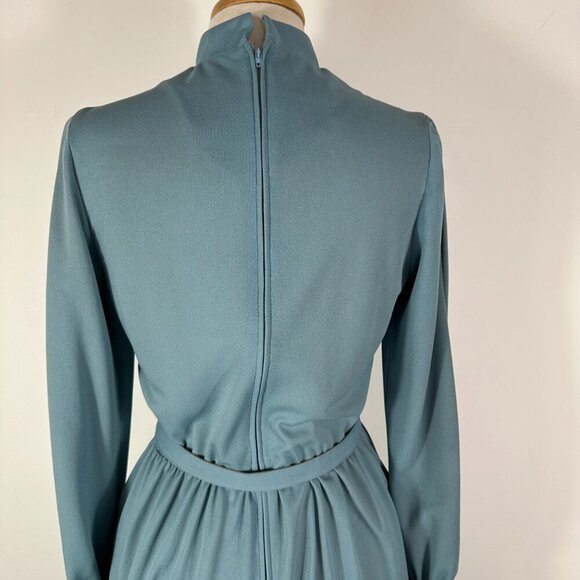 Vtg 80s David Warren Mock Neck Belted Waist Midi Dress Gray Sz 10 Long Sleeve - Picture 11 of 15